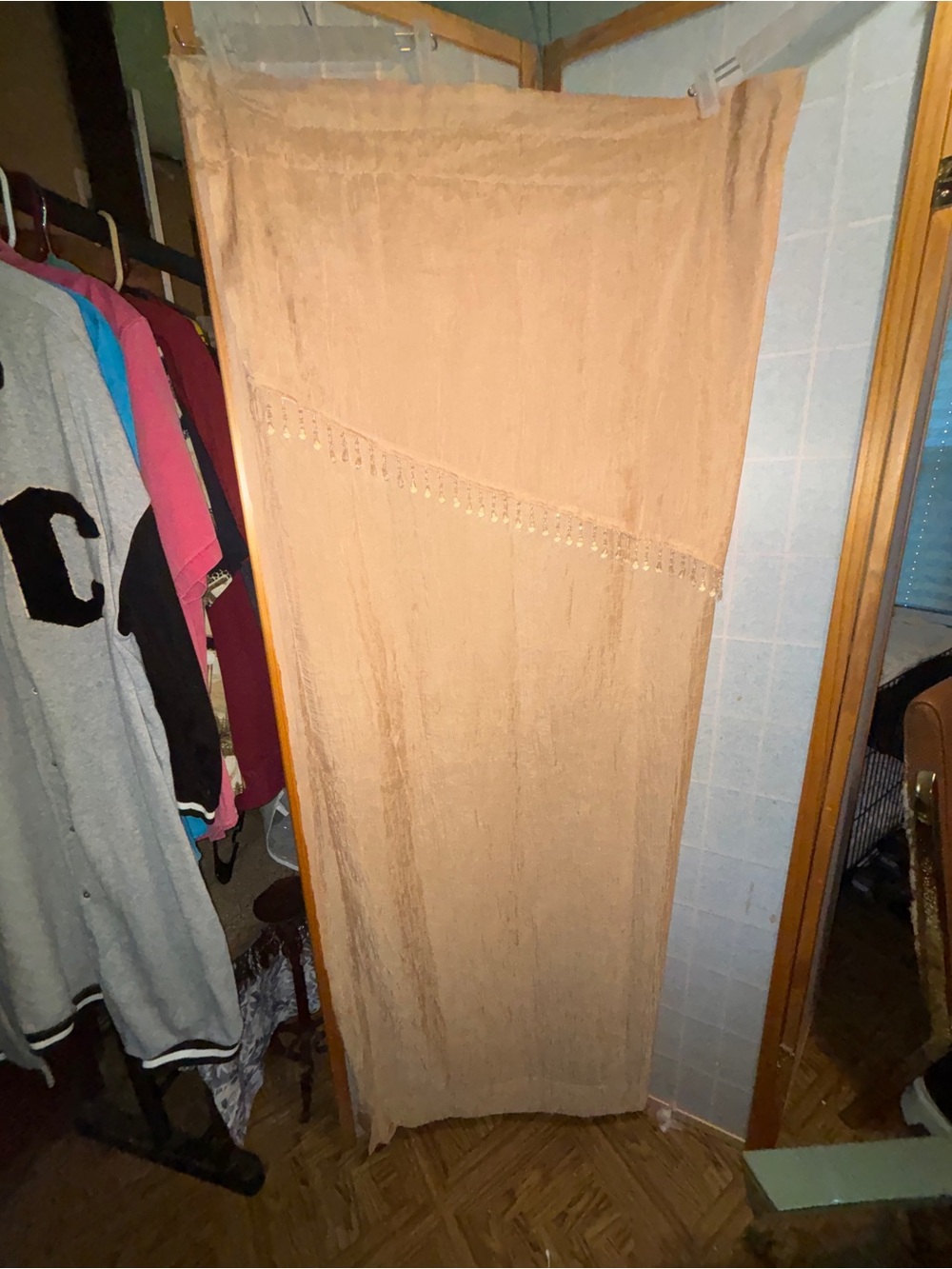 Curtains or shower curtain with tie backs